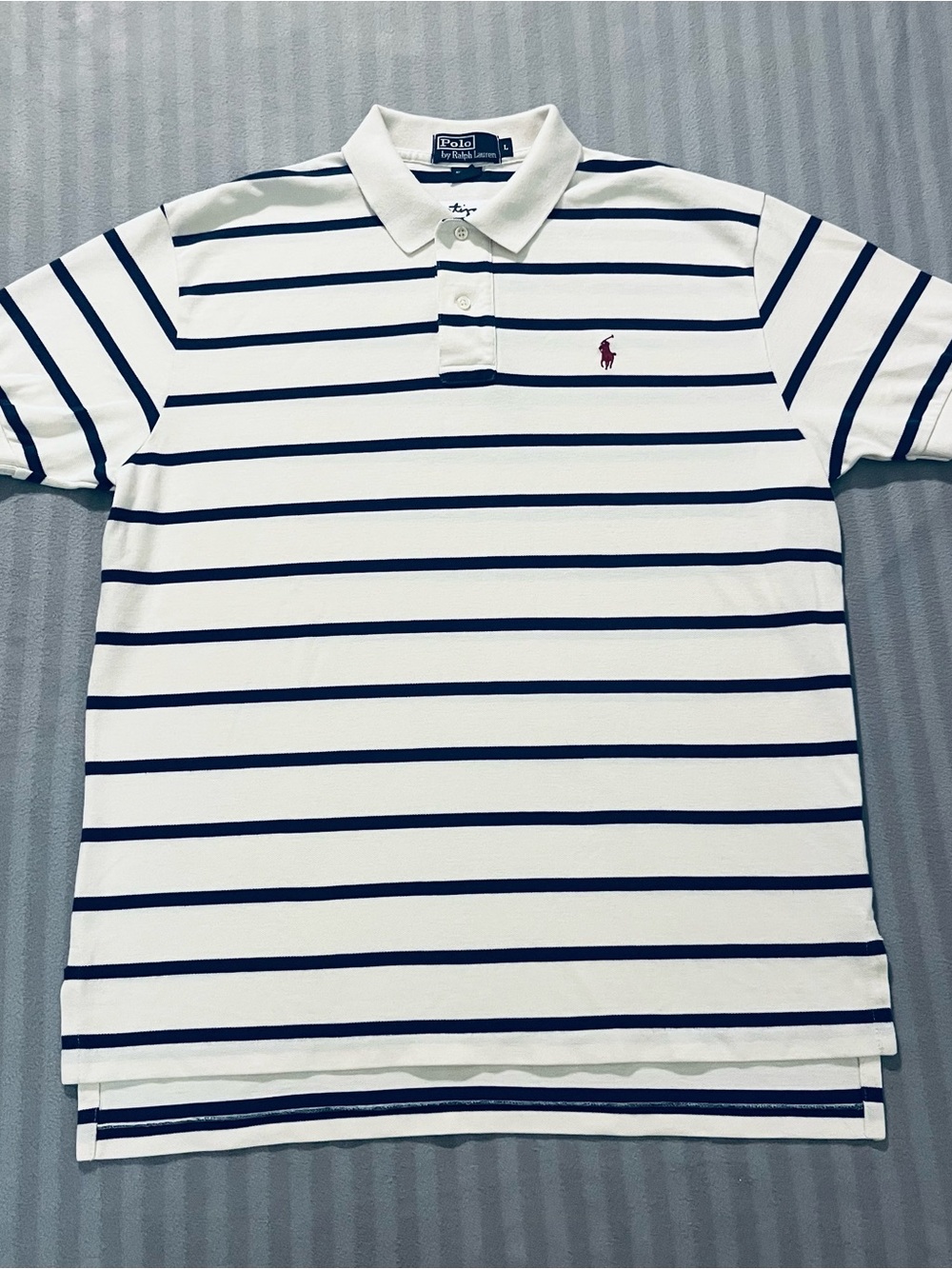 Ralph Lauren White Polo with Navy Horizontal Stripes